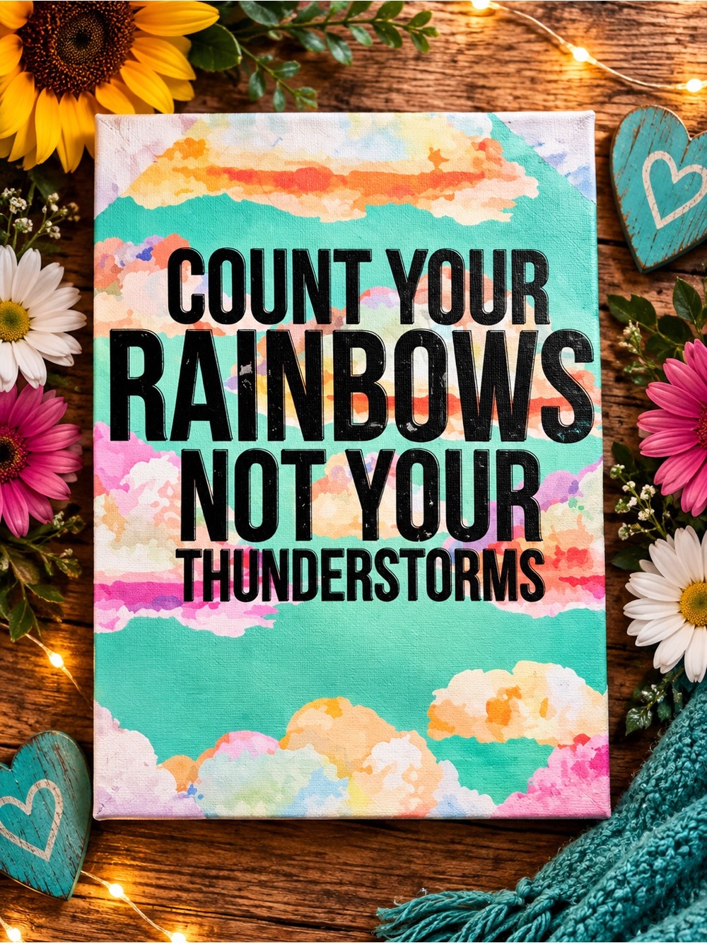 Count Your Rainbows Not Your Thunderstorms Canvas Wall Art - Teal